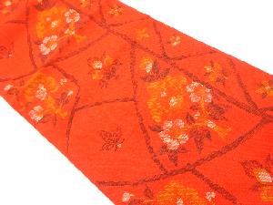 手織り真綿紬草花模様織出し名古屋帯